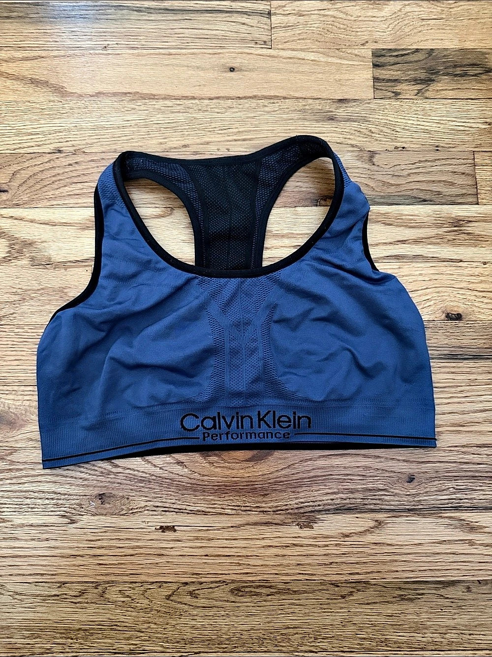 Calvin Klein Performance Seamless Medium Impact Sports Bra Blue & Black / Revers